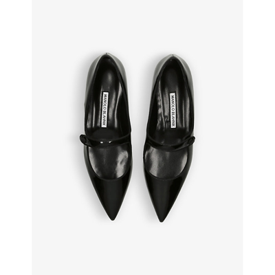 Shop Manolo Blahnik Women's Black Campari Pointed-toe Patent Leather Ballet Flats