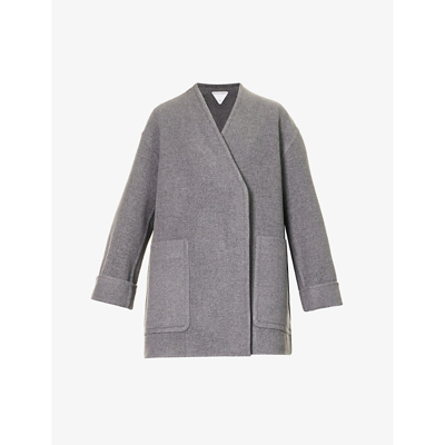 Shop Bottega Veneta Women's Medium Grey Melange Relaxed-fit Straight-hem Cashmere Coat