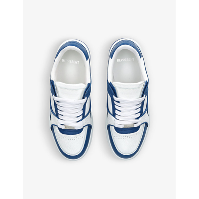 Shop Represent Men's Blue Apex Logo-embossed Grained-leather Low-top Trainers