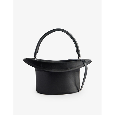 Shop Moschino Black Top Hat-shaped Woven Top-handle Bag