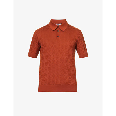 Shop Dolce & Gabbana Men's Copper 2 Cable Brand-print Silk Polo Shirt