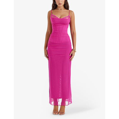 House Of Cb Womens Fuchsia Nalini Lace-trim Corseted Stretch-woven Maxi Dress In Fuchsia