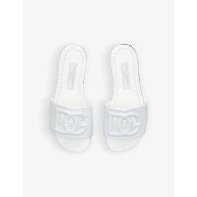 Shop Dolce & Gabbana Girls White Kids Ciabatta Logo-embroidered Leather Slides 6-9 Years