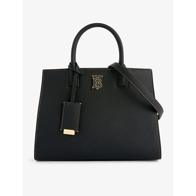Shop Burberry Frances Mini Leather Top-handle Bag In Black
