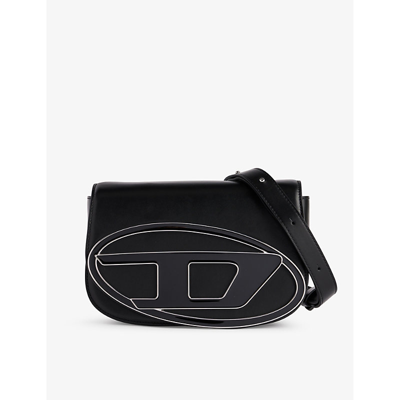 Shop Diesel Women's Black Brand-hardware Leather Shoulder Bag