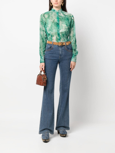 Shop Ermanno Scervino Animal-print Long-sleeve Shirt In Green