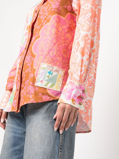 Shop Zimmermann Floral-print Logo-patch Shirt In Pink