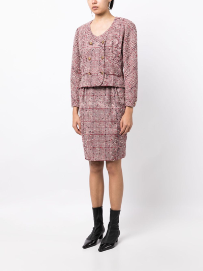 Pre-owned Chanel 1993 Double-breasted Tweed Skirt Suit In Red