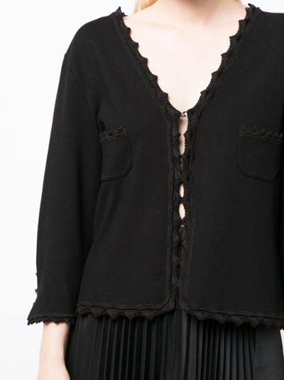 Pre-owned Chanel Crochet-trim V-neck Cardigan In Black