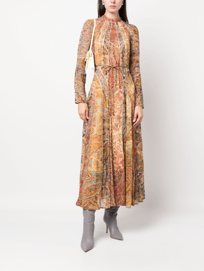 Shop Zimmermann Luminosity Paisley-print Midi Dress In Brown