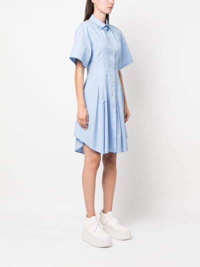Shop Marni Pleat-detailing Flared Cotton Shirtdress In Blue