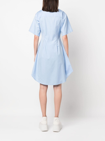 Shop Marni Pleat-detailing Flared Cotton Shirtdress In Blue