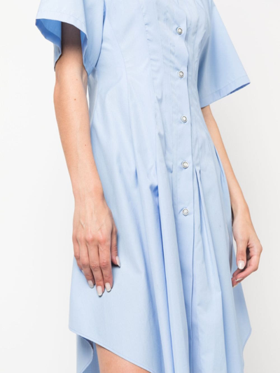Shop Marni Pleat-detailing Flared Cotton Shirtdress In Blue
