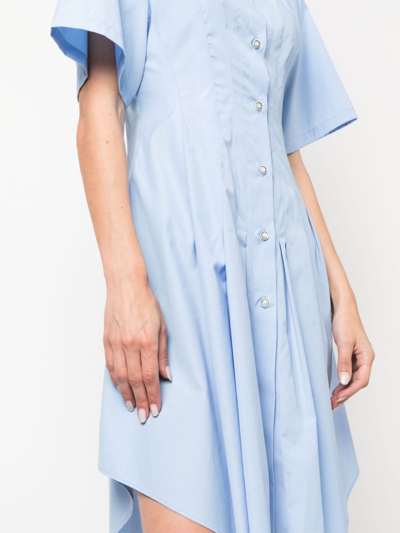 Marni Pleat-detailing Flared Cotton Shirtdress In Blue