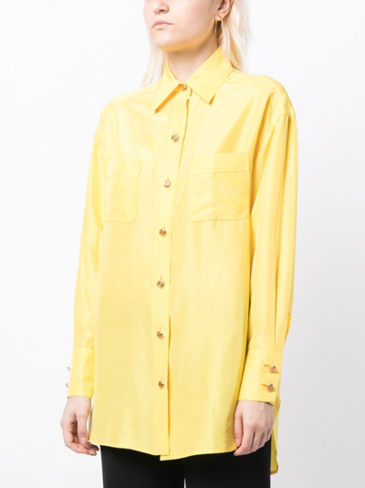 Pre-owned Chanel 1991 Cc-buttons Silk Shirt In Yellow