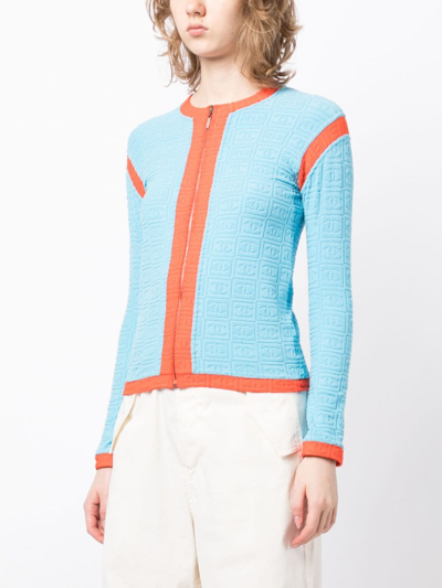 Pre-owned Chanel Logo-embossed Zipped Cardigan In Blue