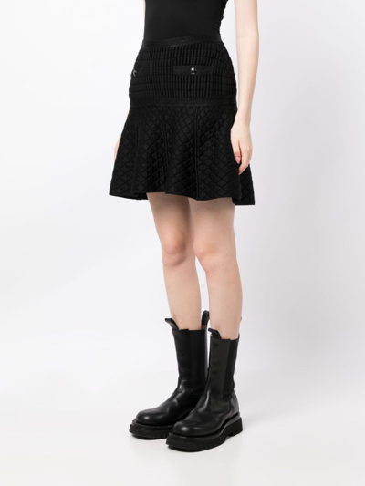 Pre-owned Chanel 2000s Lamé-effect Flared Knitted Skirt In Black