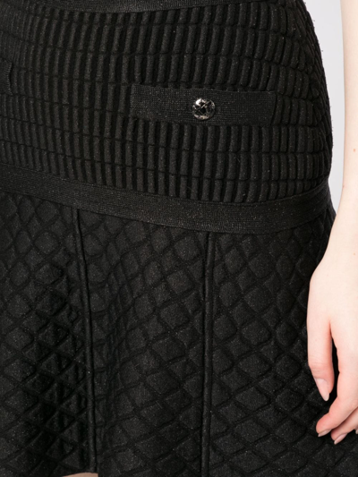 Pre-owned Chanel 2000s Lamé-effect Flared Knitted Skirt In Black