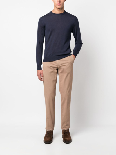 Shop Canali Straight-leg Cotton Tailored Trousers In Neutrals