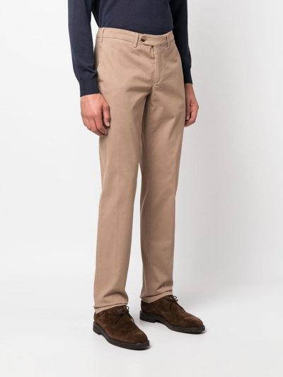 Shop Canali Straight-leg Cotton Tailored Trousers In Neutrals