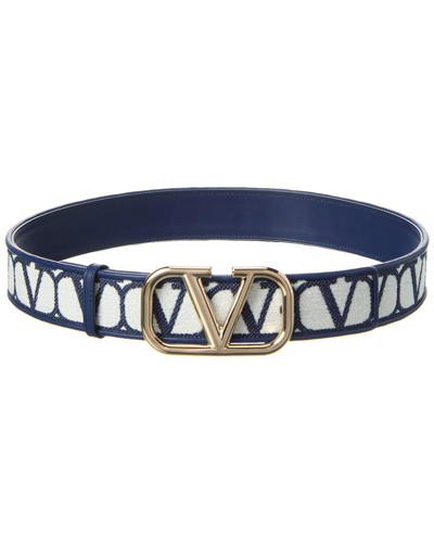 Shop Valentino Vlogo 40mm Toile Iconographe Canvas & Leather Belt In Blue