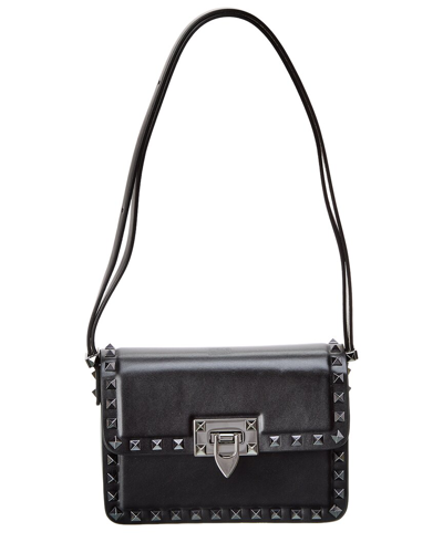 Shop Valentino Rockstud Small Leather Shoulder Bag In Black
