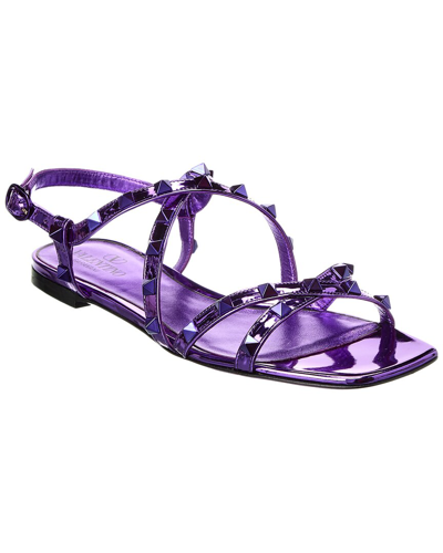Shop Valentino Rockstud Leather Sandal In Purple