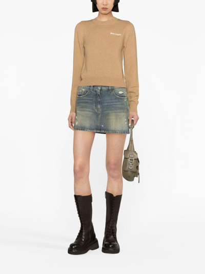 Shop Palm Angels Synthetic Fibers Knitwear In Camel Color