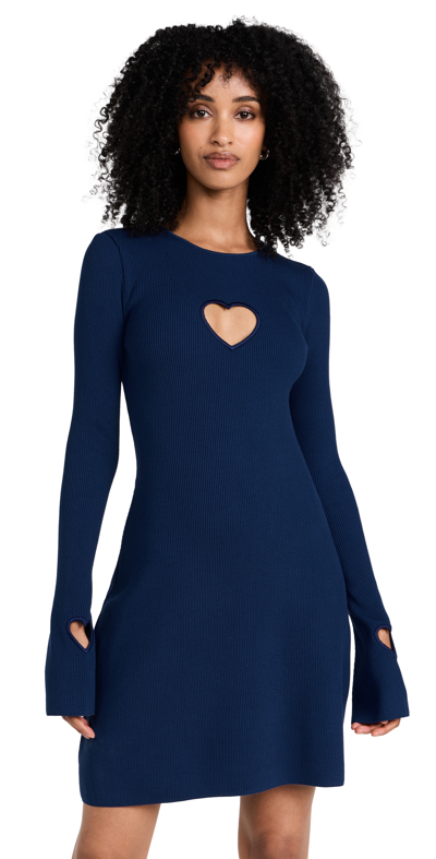 Shop Mach & Mach Rib Knitted Dress With Heart Details Navy Blue