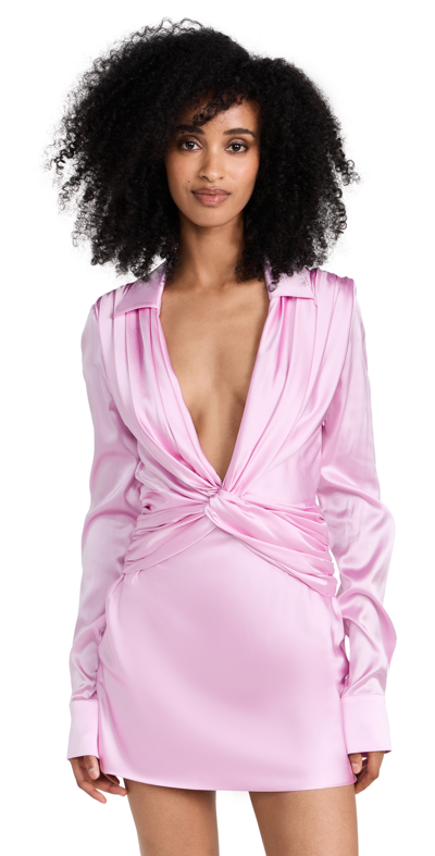 Shop Mach & Mach Antoinette Pink Silk Mini Shirt Dress Pink