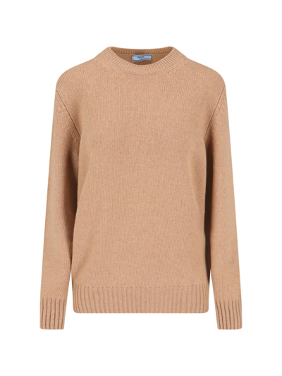 Shop Prada Crewneck Sweater In Beige