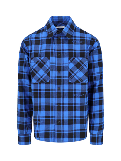 Shop Off-white Flannel Shirt In Blue