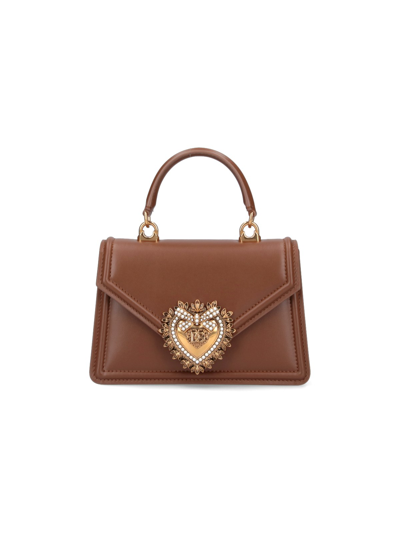 Shop Dolce & Gabbana Small Hand Bag "devotion" In Brown