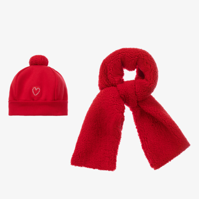 Shop Agatha Ruiz De La Prada Girls Red Pom-pom Hat & Scarf Set
