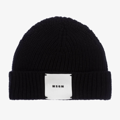 Shop Msgm Boys Black Wool Beanie Hat
