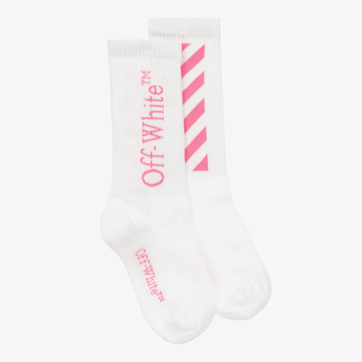 Shop Off-white Girls White Cotton Diagonals Socks