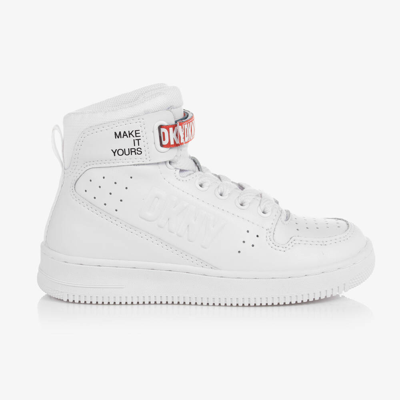 Shop Dkny White Leather High-top Trainers