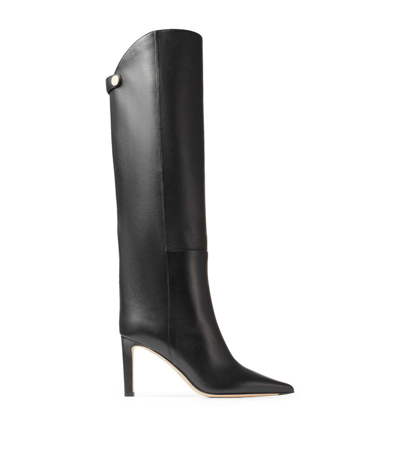 Shop Jimmy Choo Alizze 85 Leather Knee-high Boots In Black