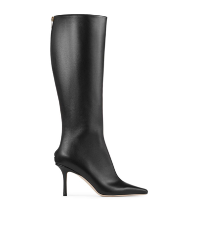 Shop Jimmy Choo Agathe 85 Leather Knee-high Boots In Black
