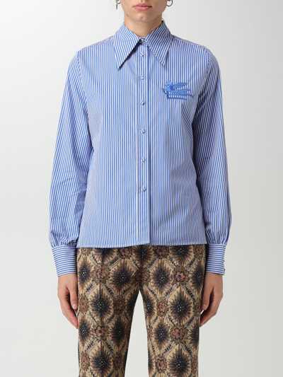 Shop Etro Striped Cotton Shirt In Gnawed Blue