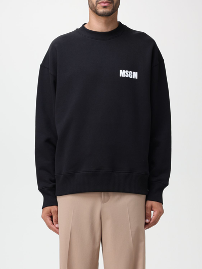 Shop Msgm Cotton Sweatshirt With Logo In Black
