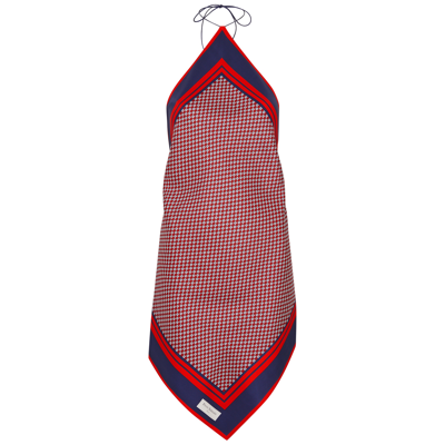 Shop Balmain Monogrammed Halterneck Silk Top In Red