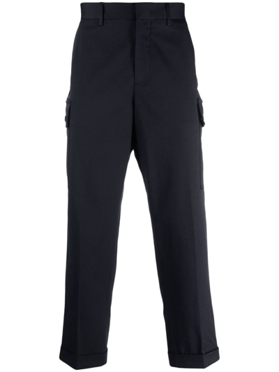 Shop Etro Pegaso-motif Cropped Cargo Trousers In Blue