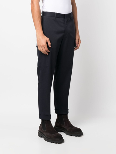 Shop Etro Pegaso-motif Cropped Cargo Trousers In Blue