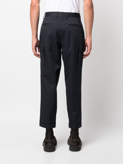 Shop Etro Pegaso-motif Cropped Cargo Trousers In Blue