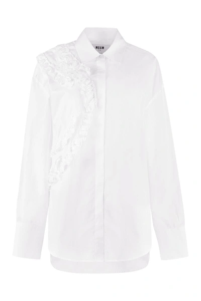 Shop Msgm Ruffled Cotton Shirt In White