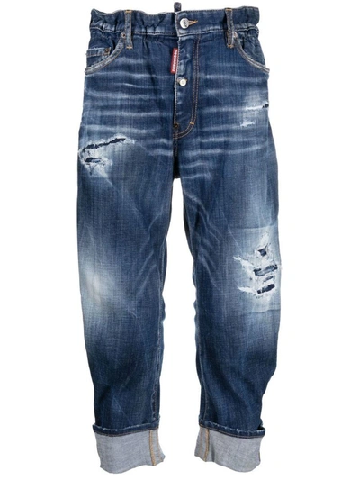 Shop Dsquared2 Distressed Cropped Jeans In Navy Blue