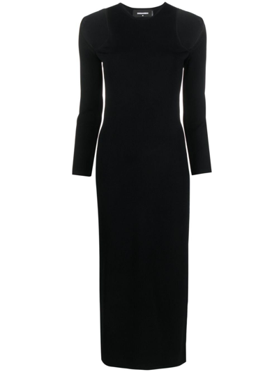 Dsquared2 Cut-out Ribbed-knit Midi Dress In Schwarz
