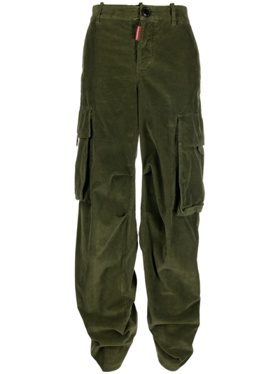 Shop Dsquared2 Gathered-detail Corduroy Trousers In Green