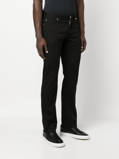 Shop Brioni Logo-patch Straight-leg Trousers In Black